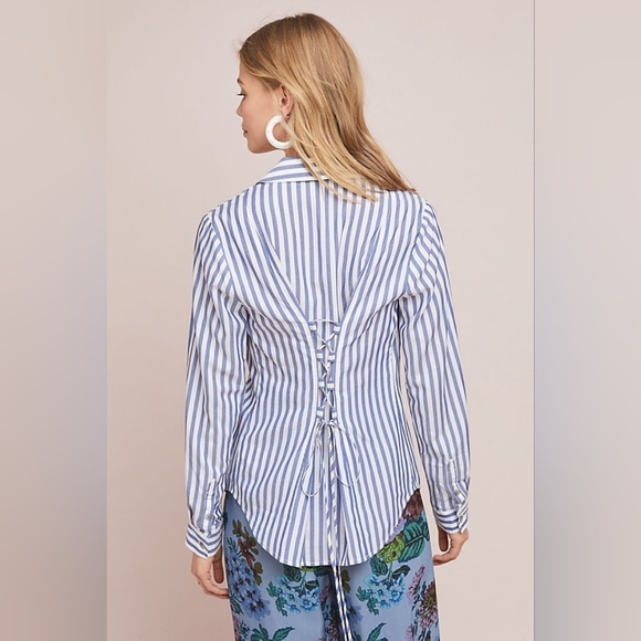 Pilcro And The Letterpress Striped Button Up Tie Back Blouse Size 12 - Picture 4 of 12